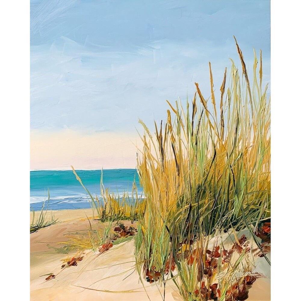 8x10 Original Oil Painting Seascape Sand Dunes & Grass Coastal Art Summer Signed